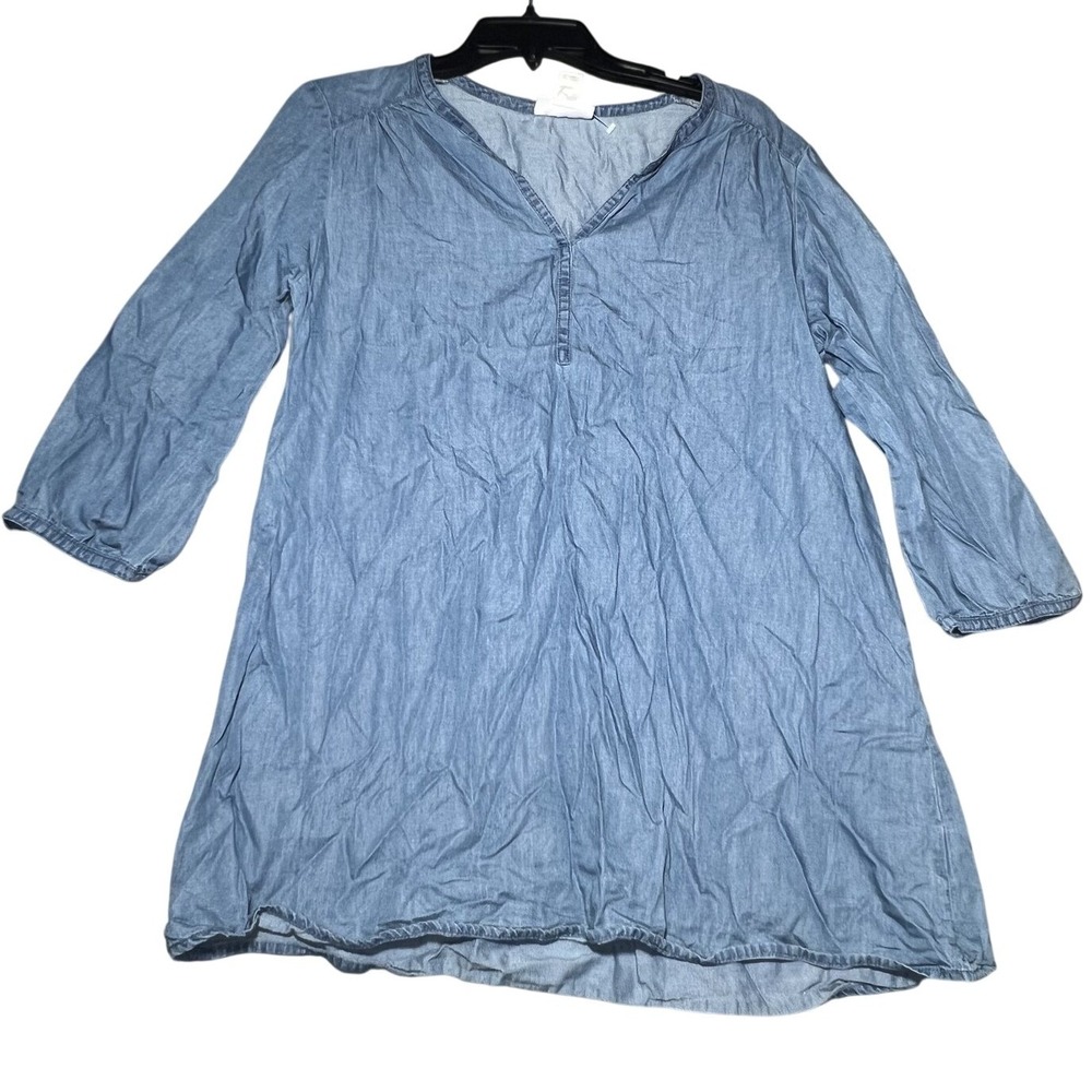 Great Expectations Maternity Dress M (8-10) Blue Chambray V-Neck 3/4 Sleeve‎